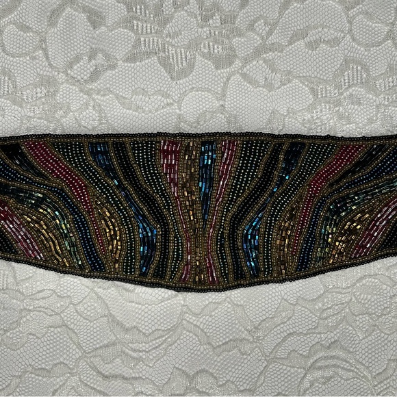 Vintage 80\'s Beaded Cumberbund Statement Belt Artsy Glamcore Fairy Witchy Goth